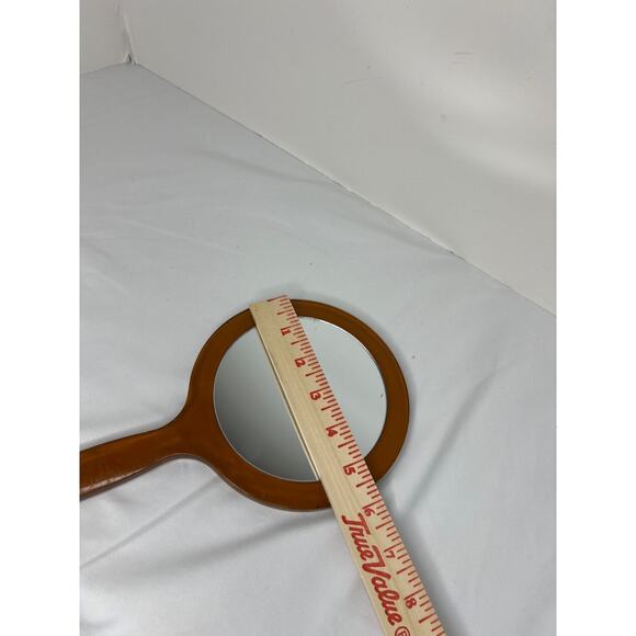 Vintage Amber Handheld Mirror 9x6 Lucite Vanity Dresser MCM Retro - Picture 3 of 4